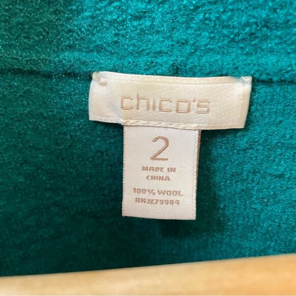 Chicos 100% Wool Jacket Blazer Cardigan Calista Kelly Green Chico 2 or Large - Picture 3 of 5